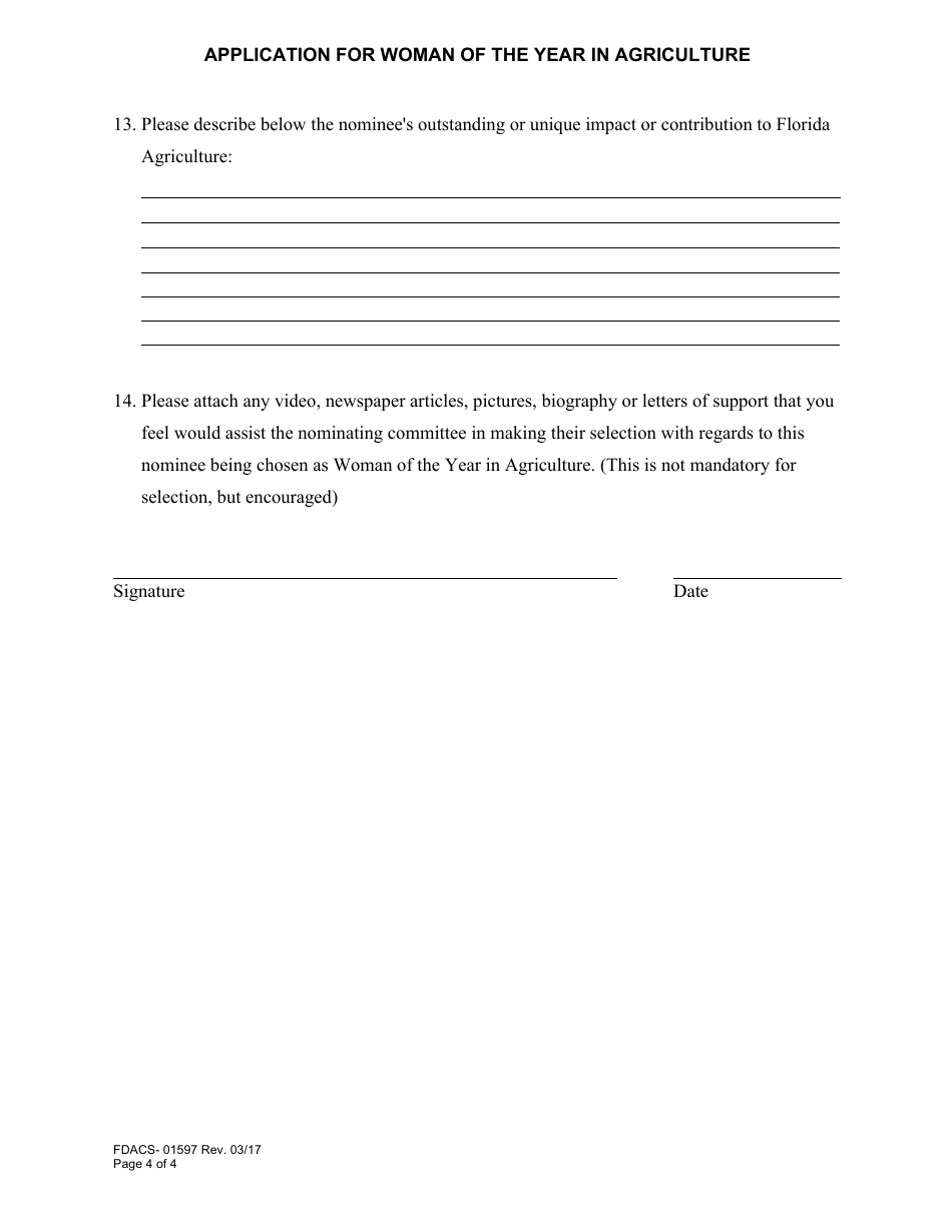 Form FDACS-01597 Woman of the Year in Agriculture Application for Nomination - Florida, Page 5
