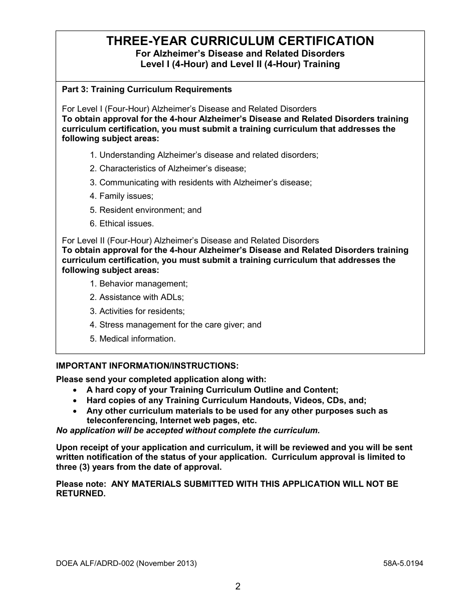 DOEA Form ALF/ADRD 002 Fill Out Sign Online and Download Printable