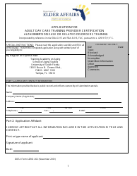 DOEA Form ADC/ADRD-001 &quot;Application for Adult Day Care Training Provider Certification - Alzheimer's Disease or Related Disorders Training&quot; - Florida