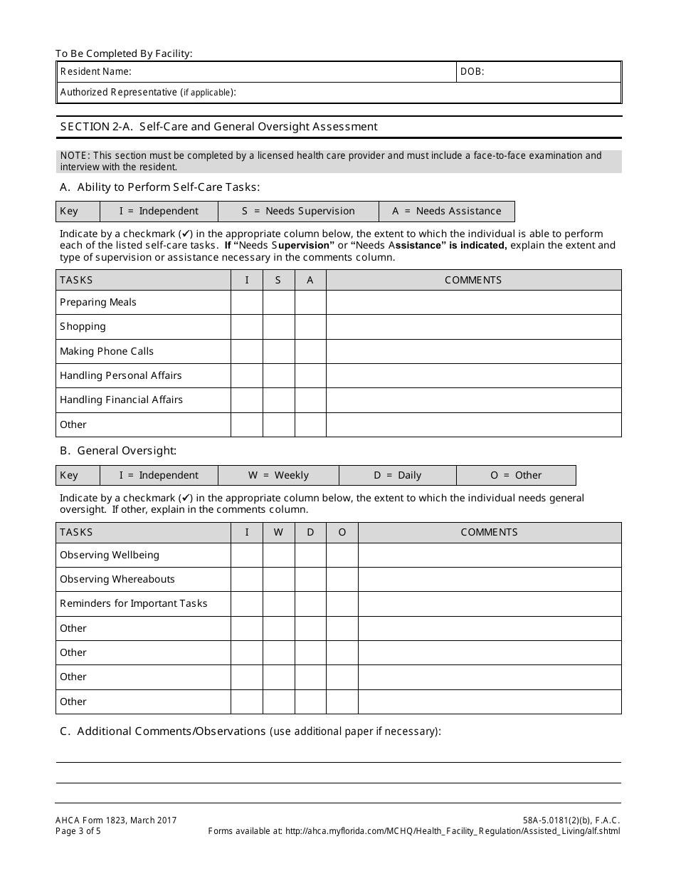 AHCA Form 1823 Fill Out, Sign Online and Download Printable PDF