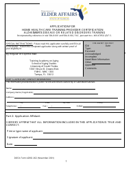 DOEA Form HH/ADRD-001 &quot;Application for Home Health Care Training Provider Certification - Alzheimer's Disease or Related Disorders Training&quot; - Florida