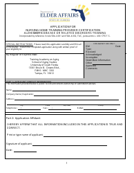 DOEA Form ADRD-001 &quot;Application for Nursing Home Training Provider Certification - Alzheimer's Disease or Related Disorders Training&quot; - Florida