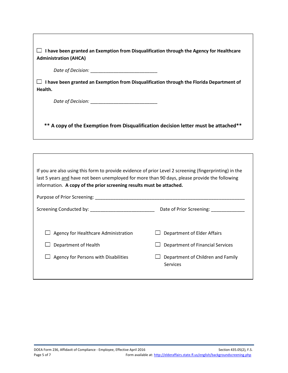DOEA Form 236 Affidavit of Compliance - Employee - Florida, Page 5