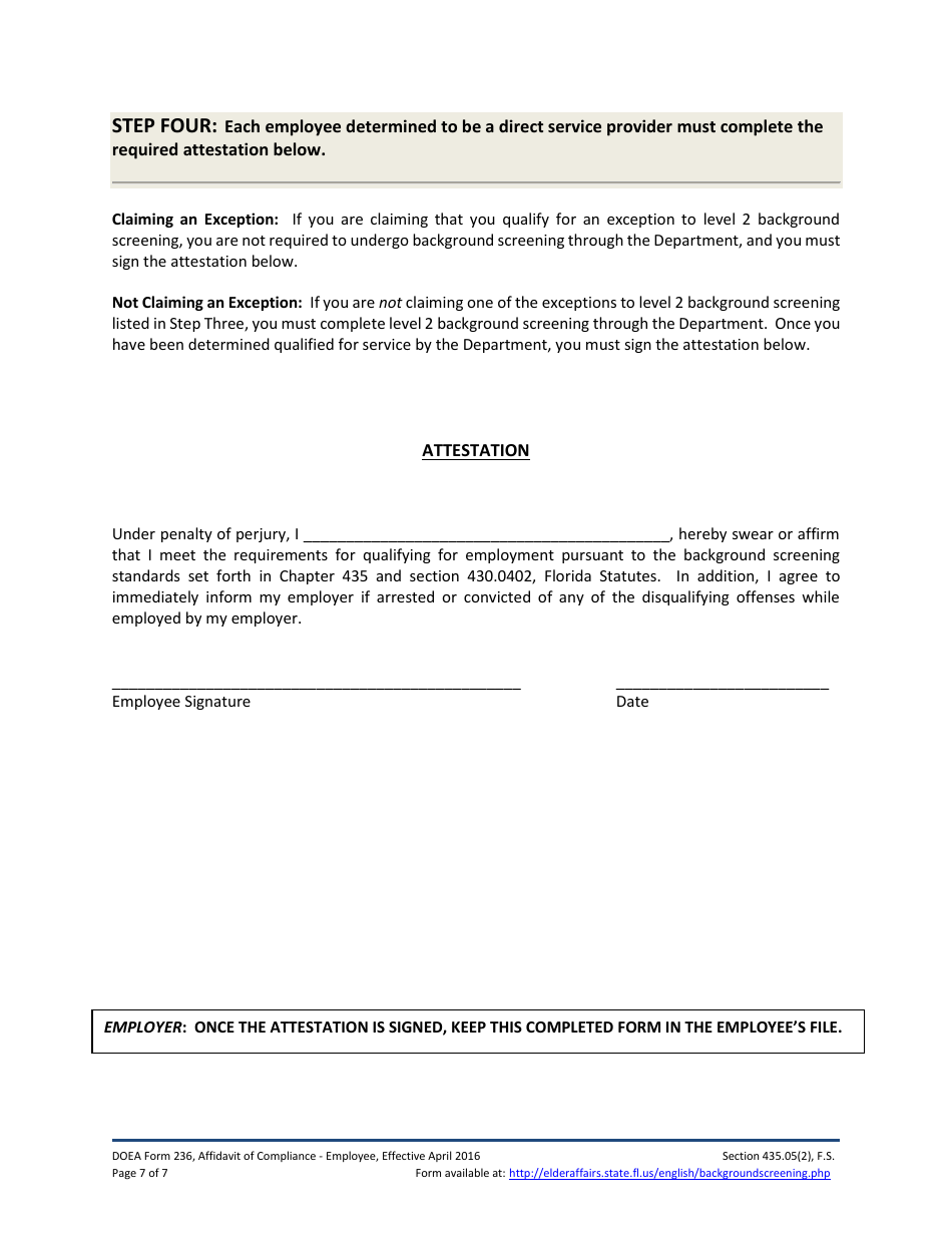 DOEA Form 236 Affidavit of Compliance - Employee - Florida, Page 7