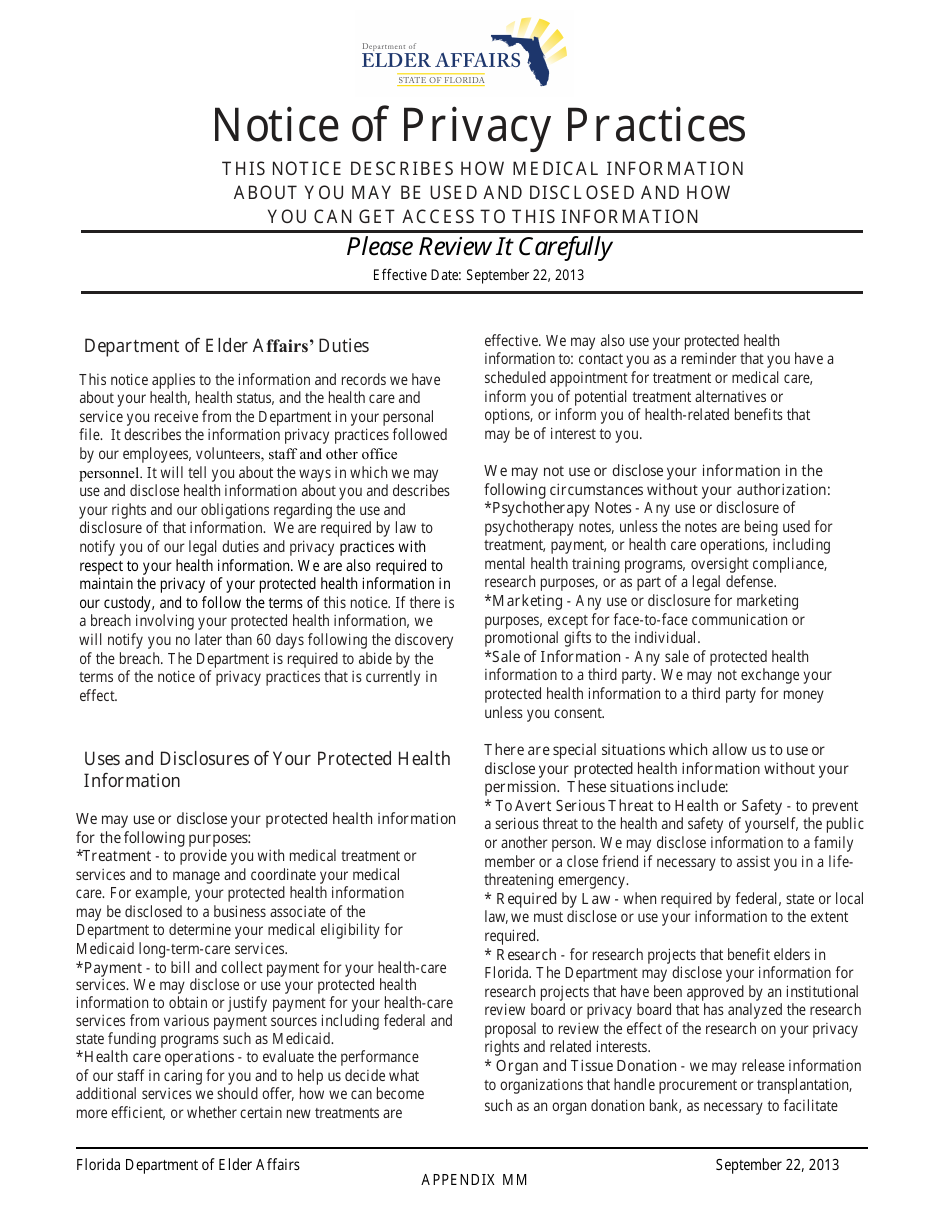 Florida Notice Of Privacy Practices Fill Out Sign Online And 