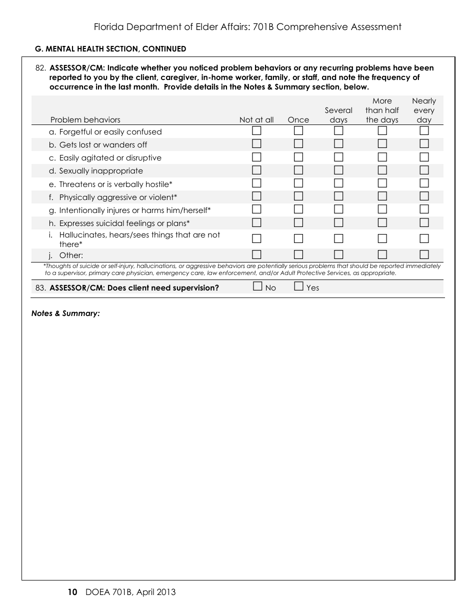 DOEA Form 701B Comprehensive Assessment - Florida, Page 10