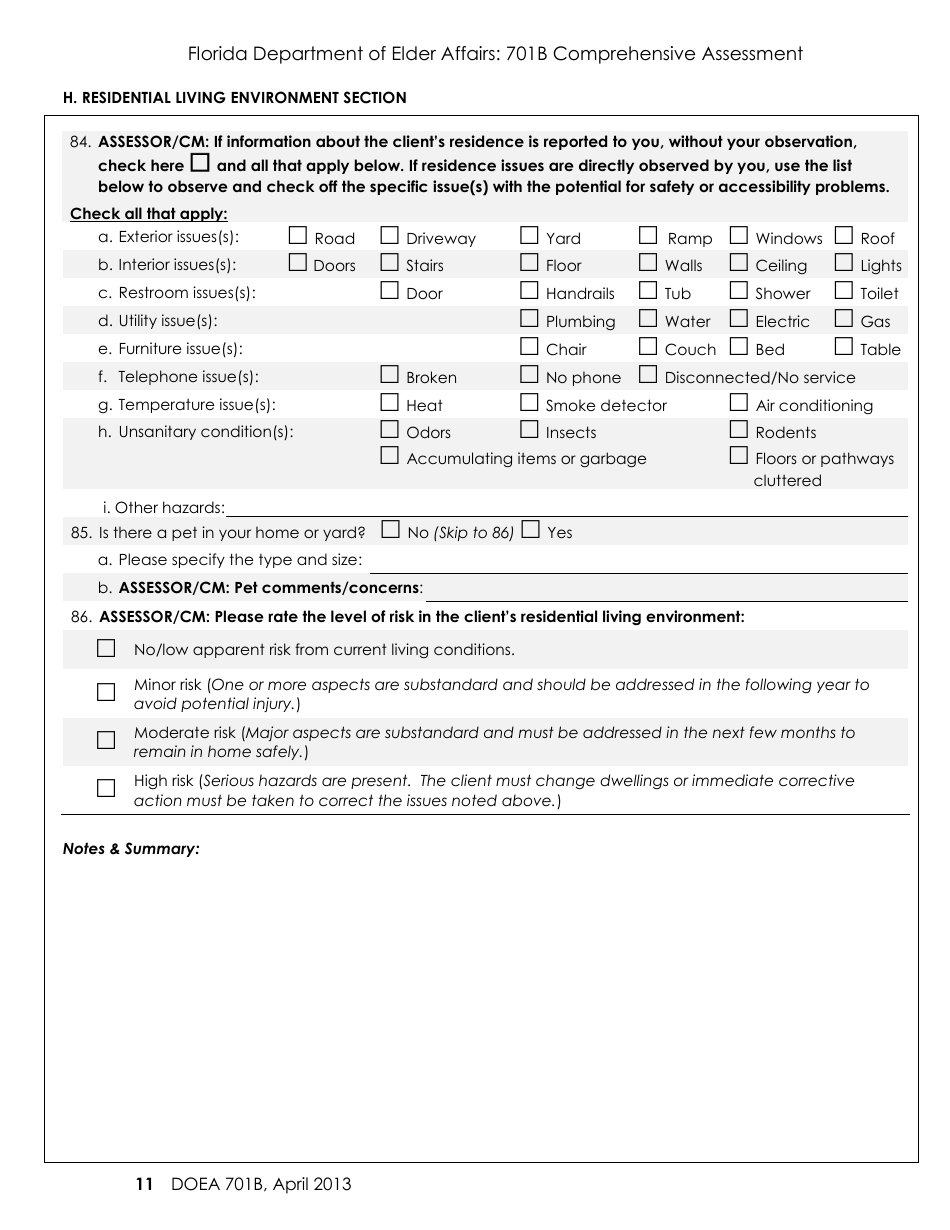 DOEA Form 701B Comprehensive Assessment - Florida, Page 11