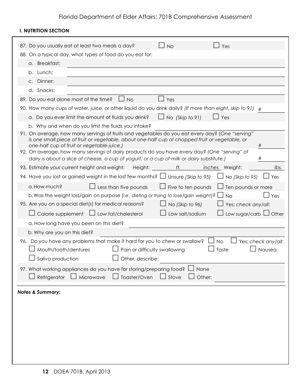 DOEA Form 701B - Fill Out, Sign Online and Download Printable PDF ...