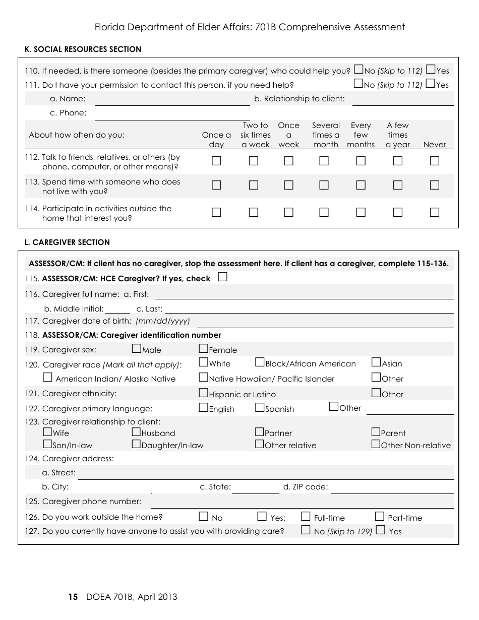 DOEA Form 701B Comprehensive Assessment - Florida, Page 15