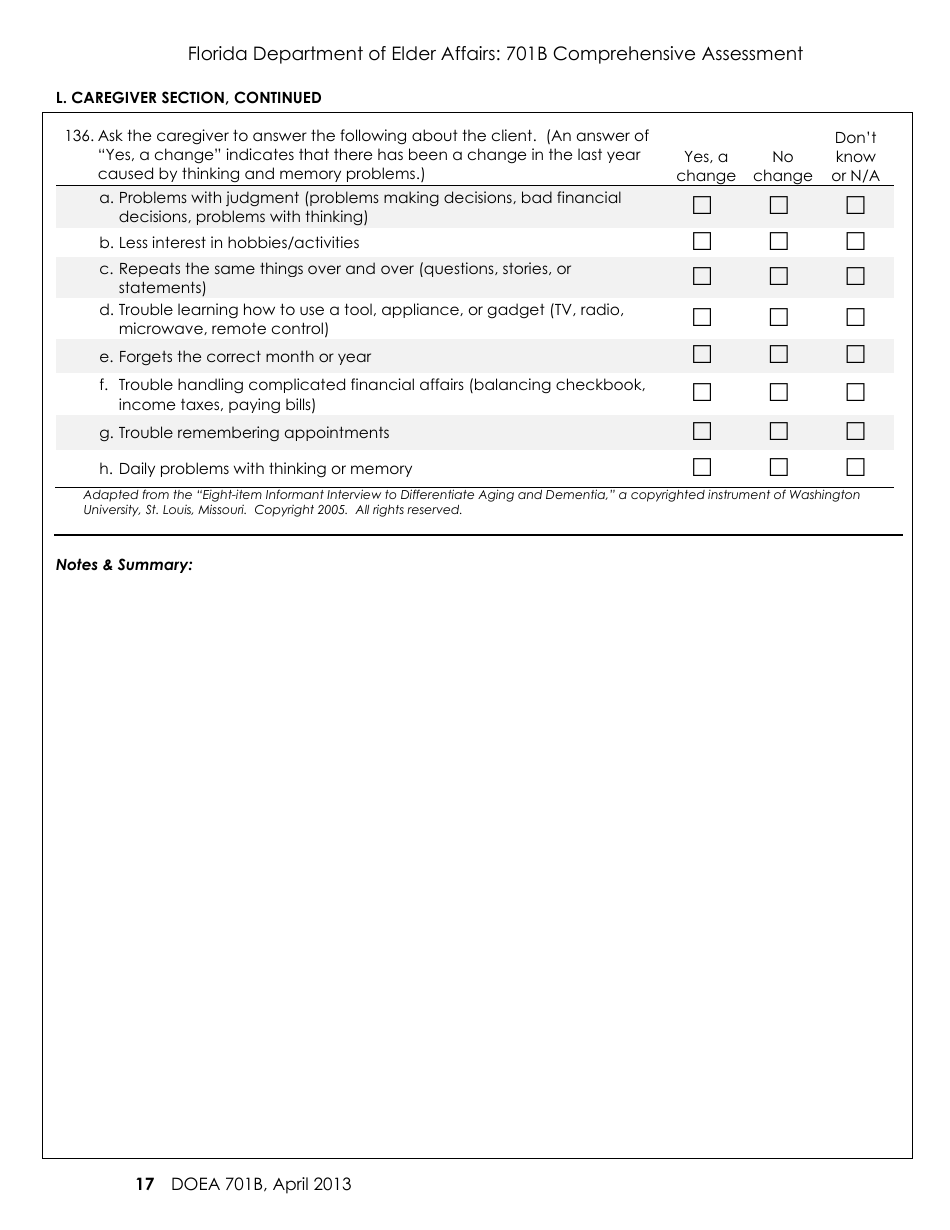 DOEA Form 701B Comprehensive Assessment - Florida, Page 17
