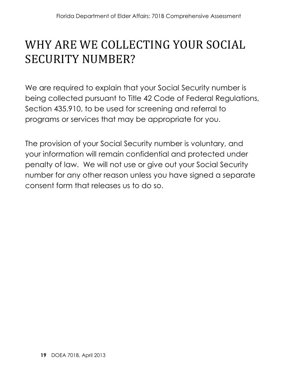 DOEA Form 701B Comprehensive Assessment - Florida, Page 19