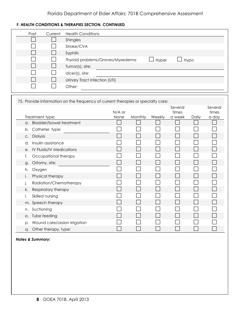 DOEA Form 701B Comprehensive Assessment - Florida, Page 8