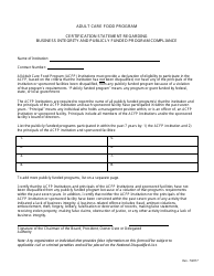 Document preview: Certification Statement Regarding Business Integrity and Publicly Funded Program Compliance - Adult Care Food Program - Florida