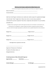 Document preview: Supplemental Budget Request Form - Adult Care Food Program - Florida