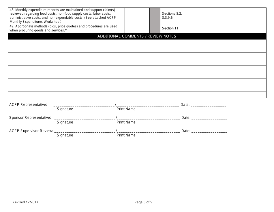Review Form for Adult Day Care Center / Facility - Adult Care Food Program - Florida, Page 5