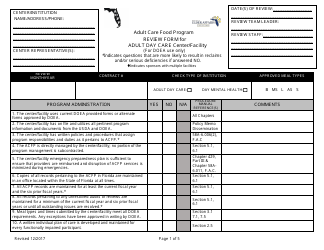 Document preview: Review Form for Adult Day Care Center/Facility - Adult Care Food Program - Florida