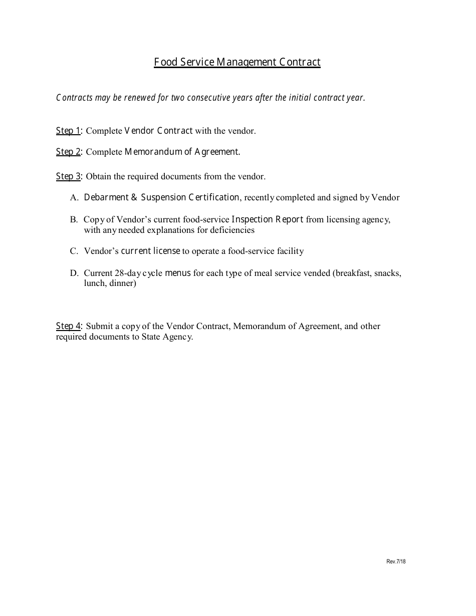Food Service Management Contract - Florida, Page 1