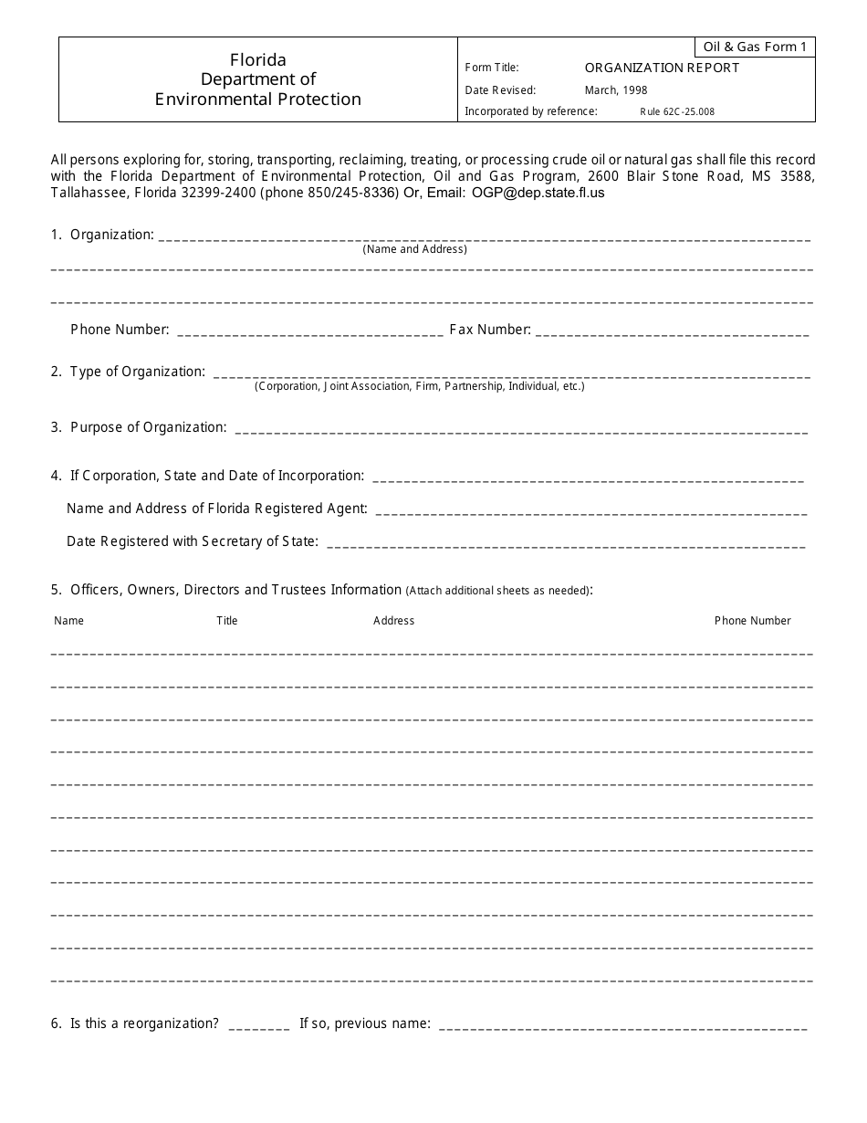 DEP OilGas Form 1 Organization Report - Florida, Page 1