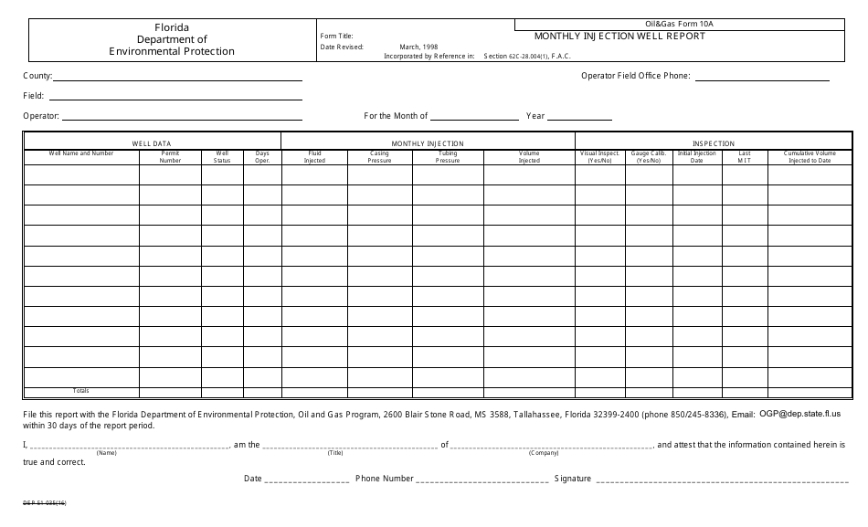 DEP OilGas Form 10A Monthly Injection Well Report - Florida, Page 1