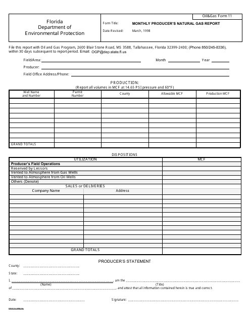 DEP Oil&Gas Form 11  Printable Pdf