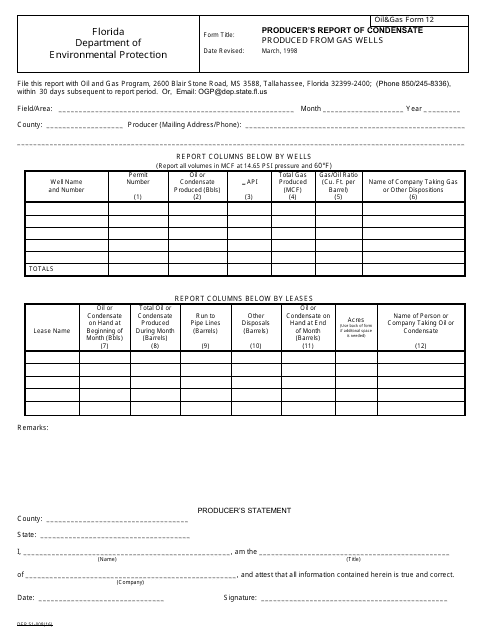 DEP Oil&Gas Form 12  Printable Pdf