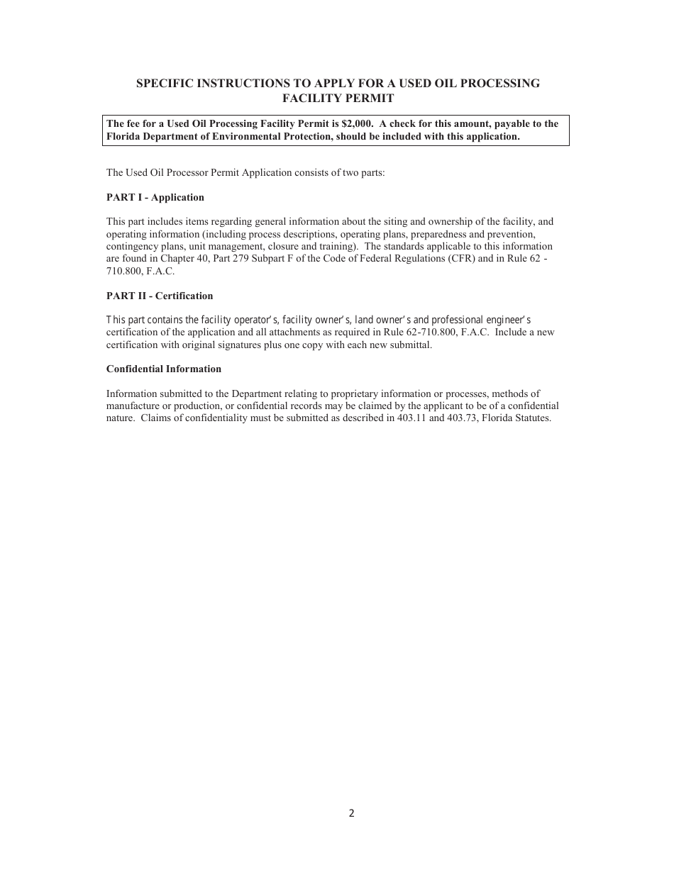 Instructions for DEP Form 62-710.901(6) Used Oil Processing Facility Permit Application - Florida, Page 3