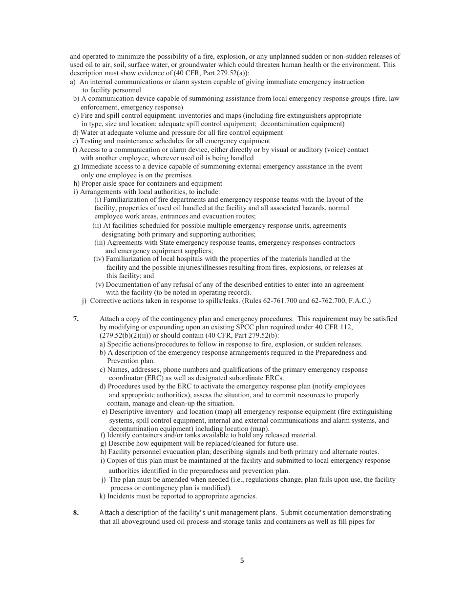 Instructions for DEP Form 62-710.901(6) Used Oil Processing Facility Permit Application - Florida, Page 6