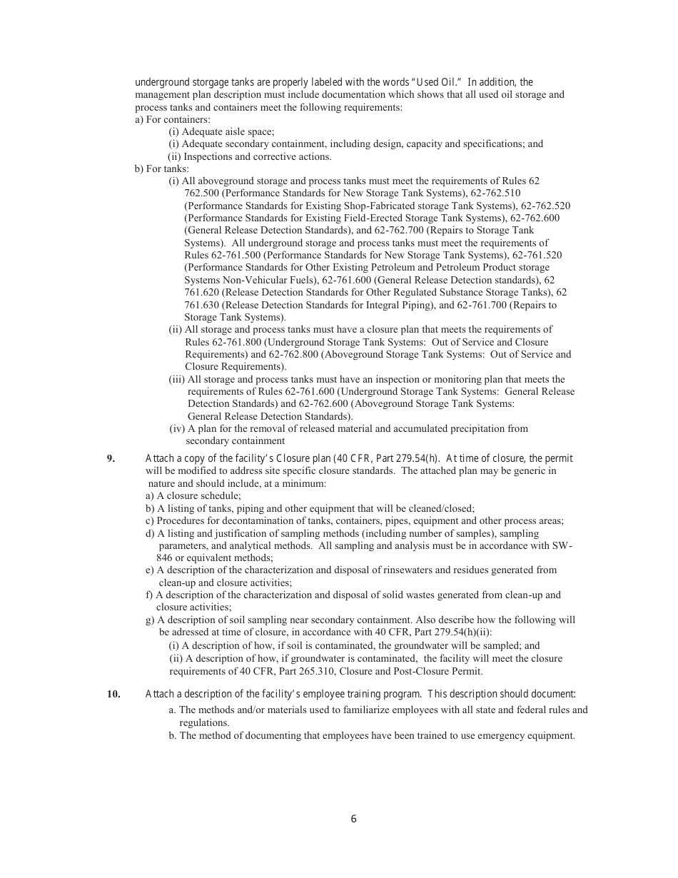 Instructions for DEP Form 62-710.901(6) Used Oil Processing Facility Permit Application - Florida, Page 7