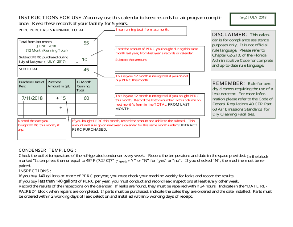 Perchloroethyle Dry Cleaner Compliance Calendar - Florida, Page 3