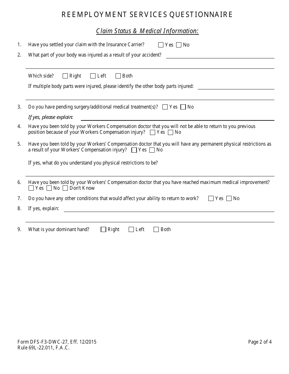 Form Dfs F3 Dwc 27 Fill Out Sign Online And Download Printable Pdf Florida Templateroller