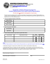 Form DFS-H2-1124 Designation or Deletion of Supervising Agent for Customer Representatives and Limited Customer Representatives - Florida