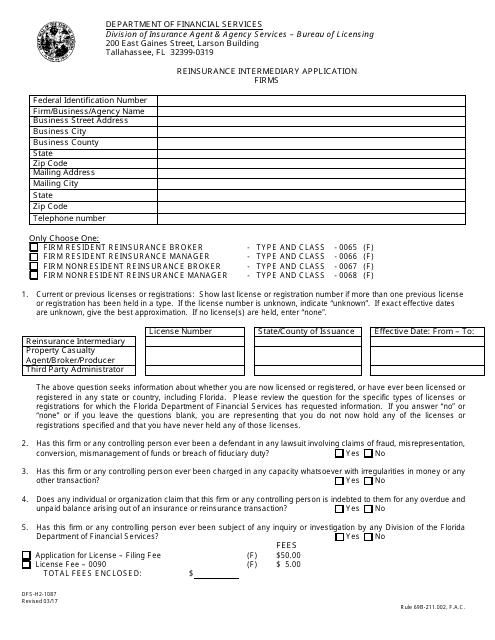 Form DFS-H2-1087 Printable Pdf