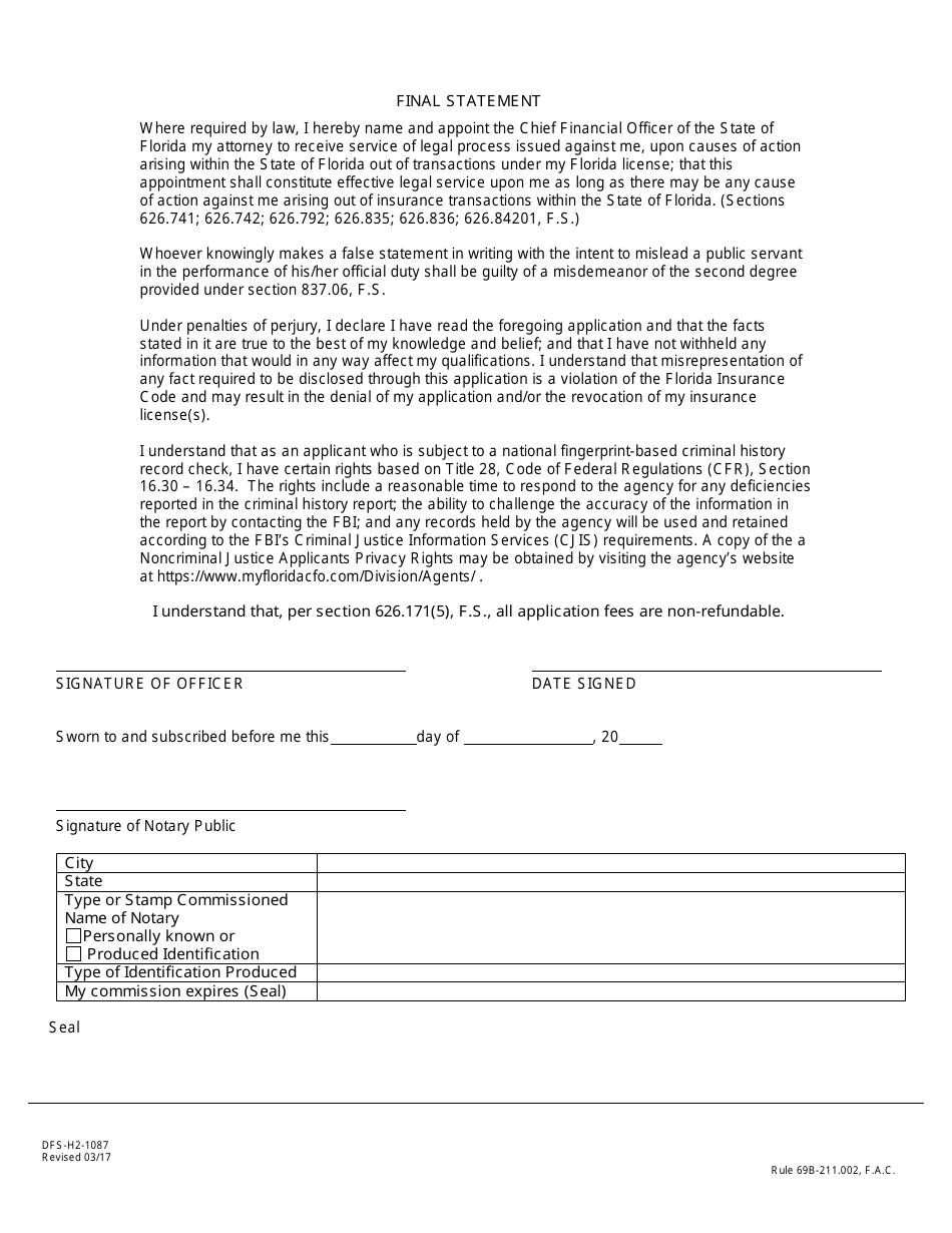 Form DFS-H2-1087 Reinsurance Intermediary Application Firms - Florida, Page 5