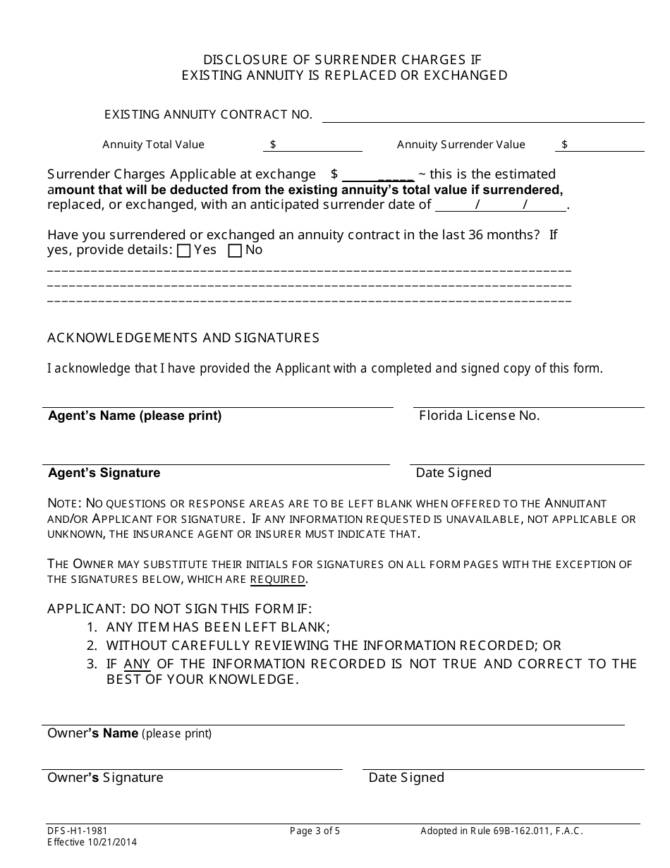 Form DFS-H1-1981 - Fill Out, Sign Online and Download Printable PDF ...