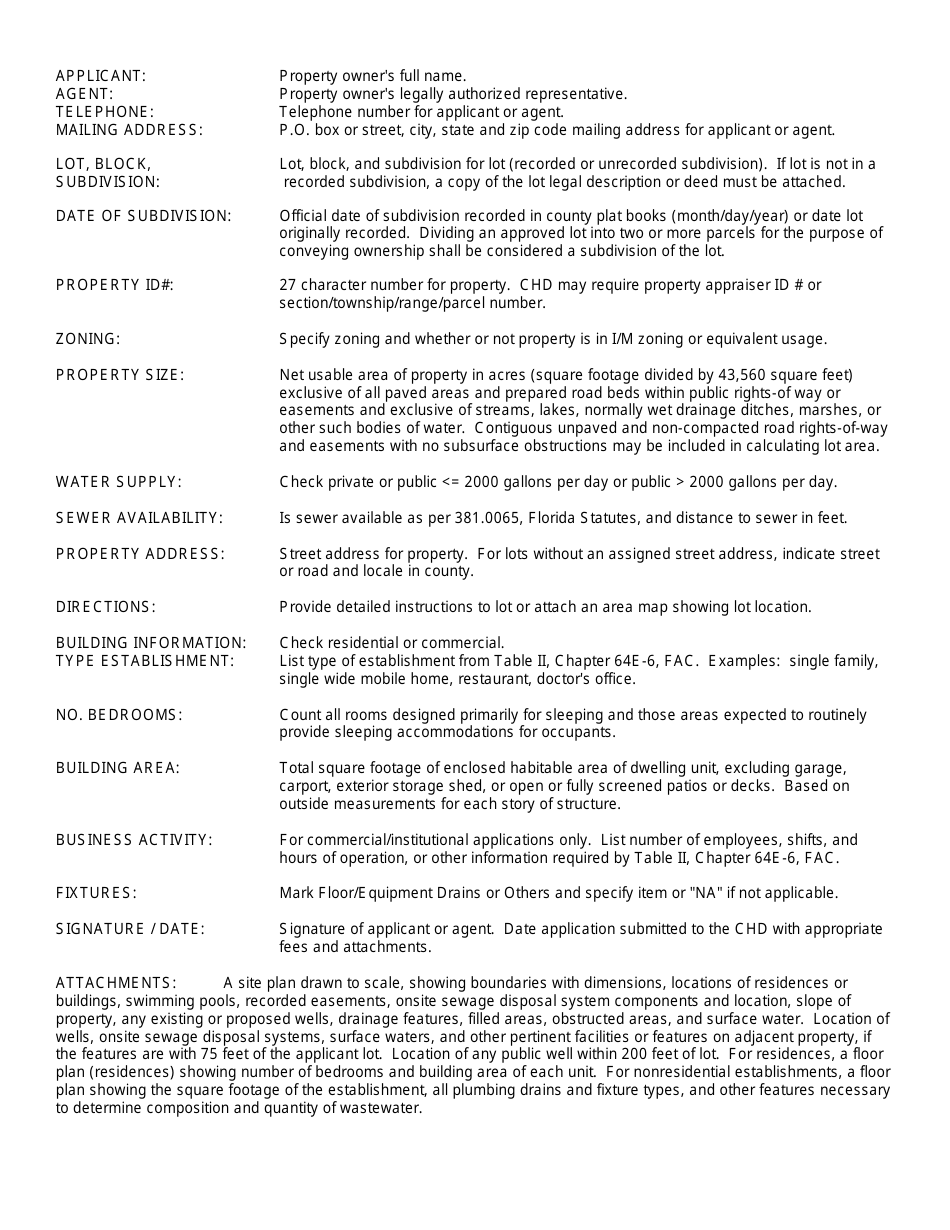 Form DH4015 Onsite Sewage Treatment and Disposal System Application for Construction Permit - Florida, Page 2