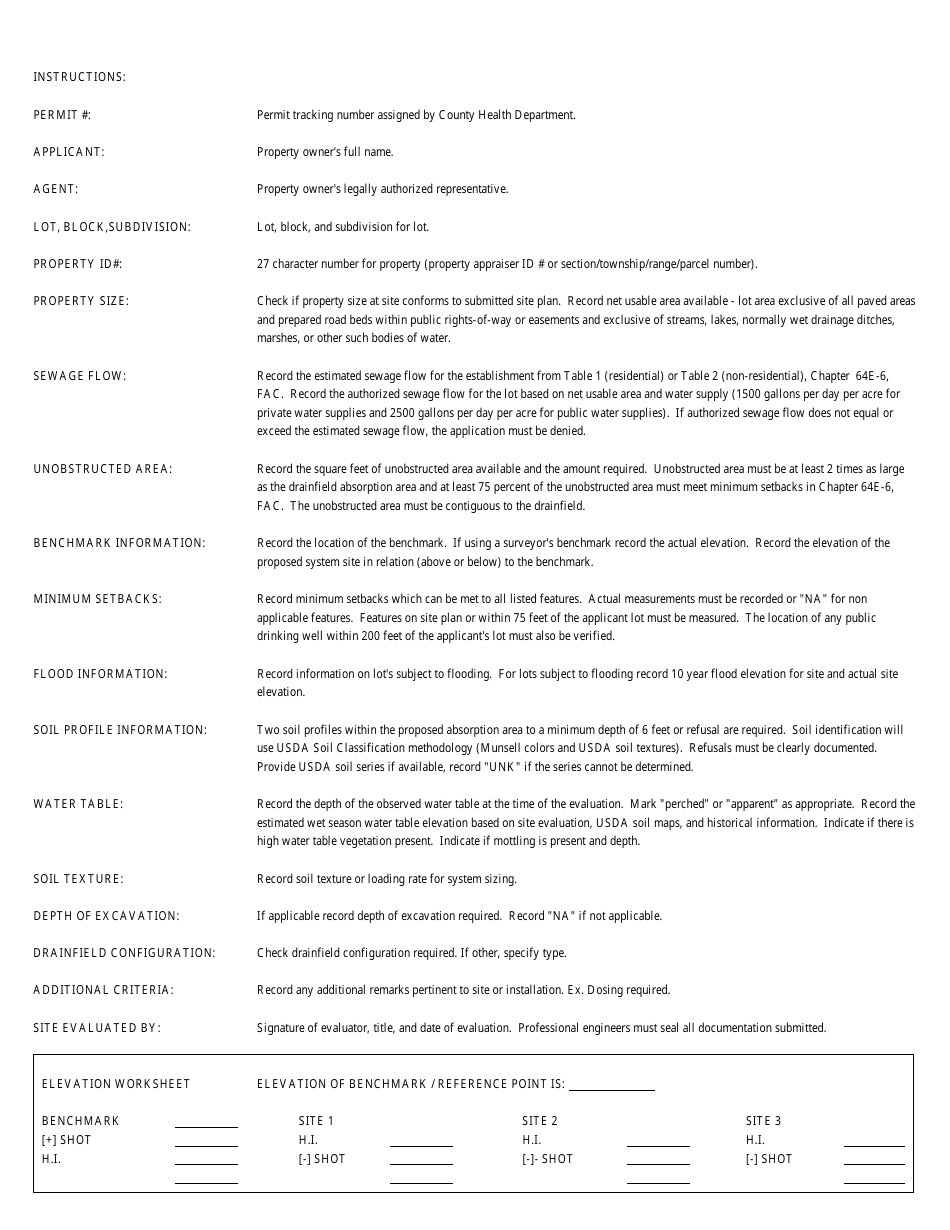 Form DH4015 Site Evaluation and System Specifications - Onsite Sewage Treatment and Disposal System - Florida, Page 2