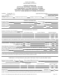Form DH4012 Application for Septage Disposal Service Permit, Temporary System Service Permit, Septage Treatment and Disposal Facility, Septic Tank Manufacturing Approval - Florida