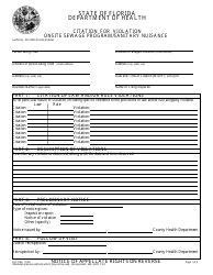 Form DH3146 Citation for Violation Onsite Sewage Program/Sanitary Nuisance - Florida