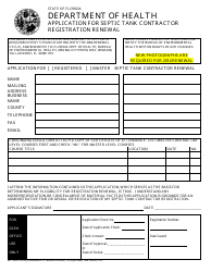 Form DH4076 &quot;Application for Septic Tank Contractor Registration Renewal&quot; - Florida