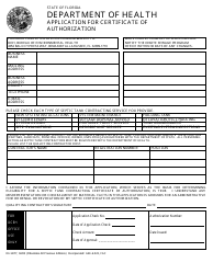 Form DH4077 &quot;Application for Certificate of Authorization&quot; - Florida