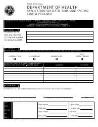 Form DH4116 &quot;Application for Septic Tank Contracting Course Provider&quot; - Florida