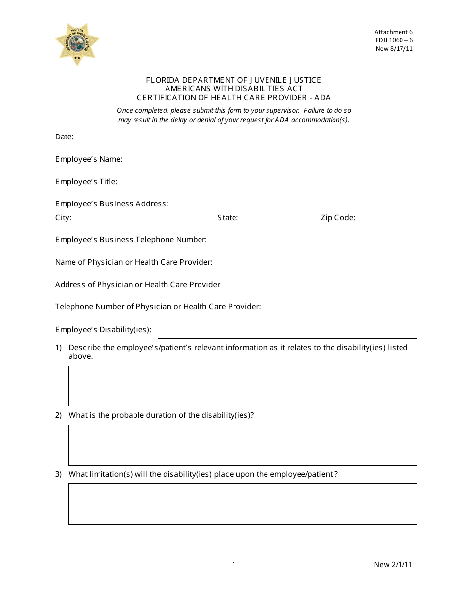 Ada Medical Certification Form