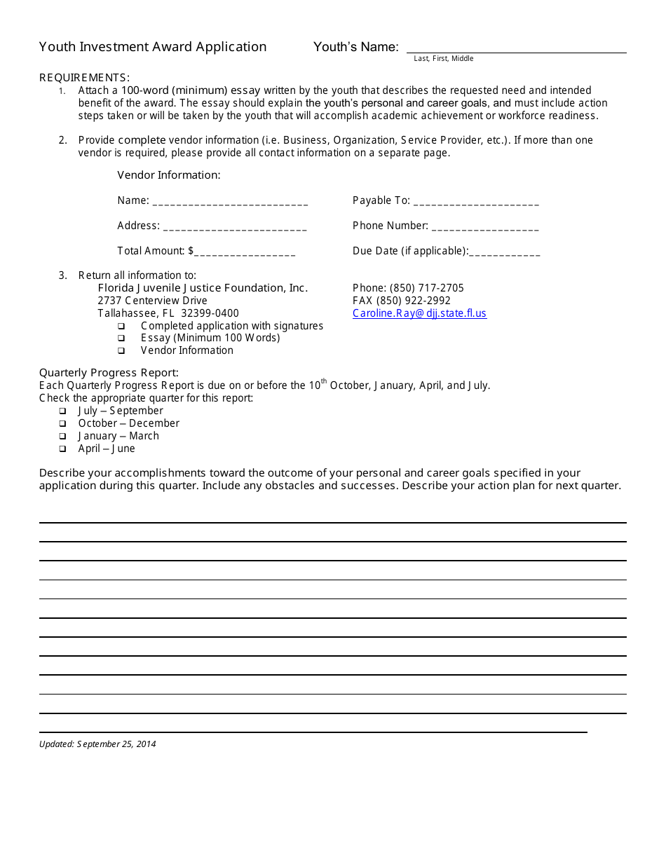 Florida Juvenile Justice Foundation Youth Investment Award Application Form - Florida, Page 3