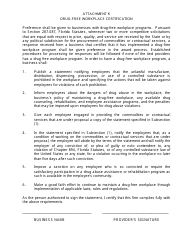 Document preview: Attachment K Drug-Free Workplace Certification - Florida