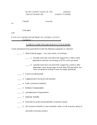 Document preview: Claim of Exemption and Request for Hearing - Florida
