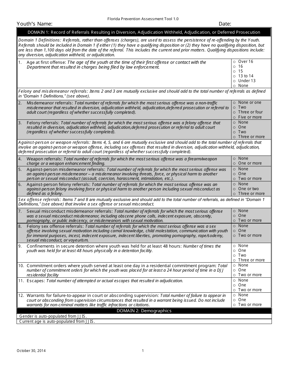 Florida Florida Prevention Assessment Tool Fill Out, Sign Online and