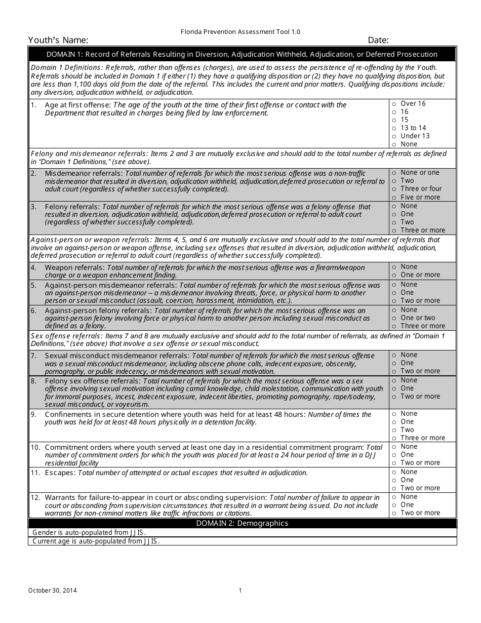 Florida Prevention Assessment Tool - Florida, Page 1