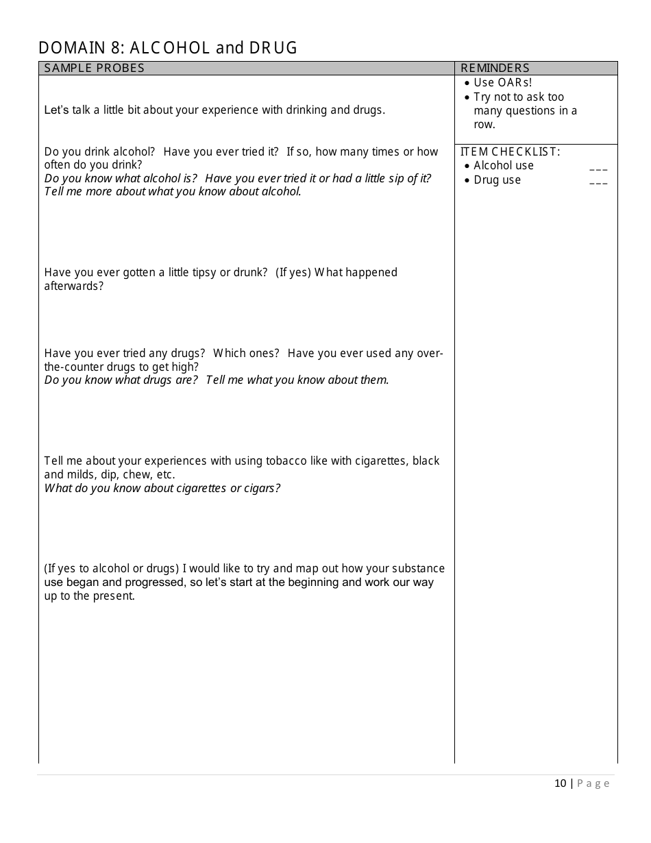 Prevention Assessment Tool - Interview Guide - Florida, Page 10