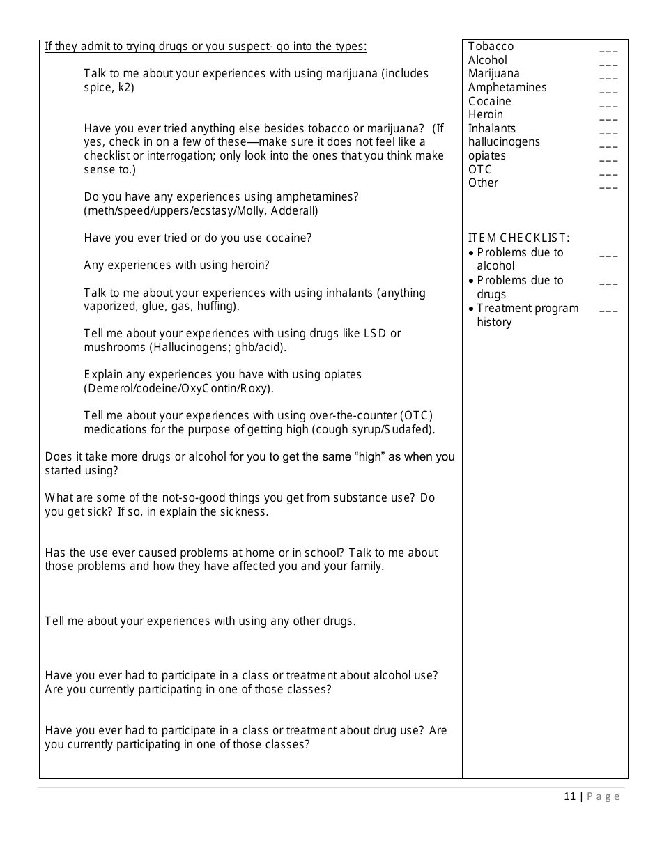 Prevention Assessment Tool - Interview Guide - Florida, Page 11