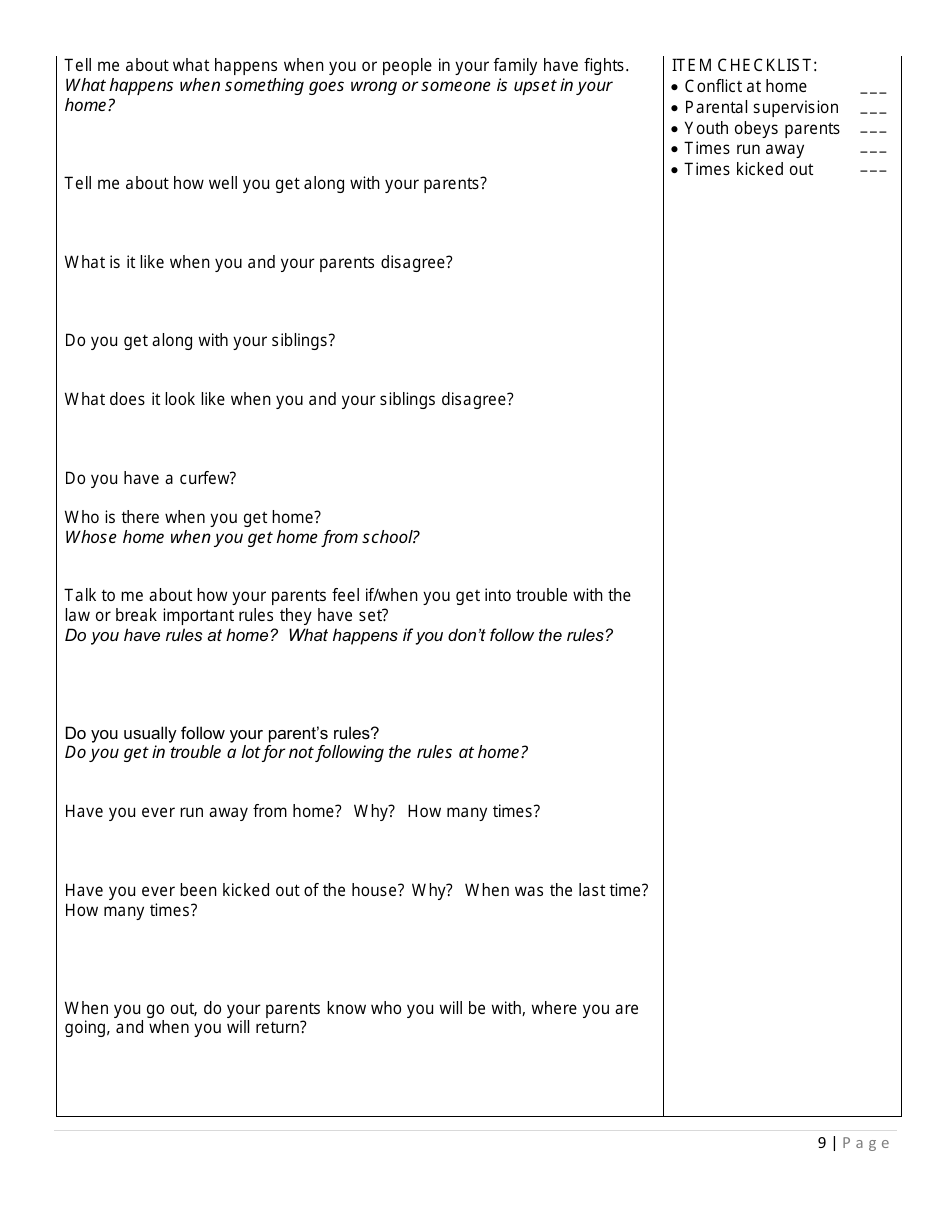 Prevention Assessment Tool - Interview Guide - Florida, Page 9